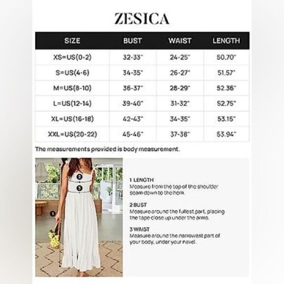 ZESICA Boho Spaghetti Strap Square Neck Solid Color Ruffle A Line Beach - Picture 11 of 11